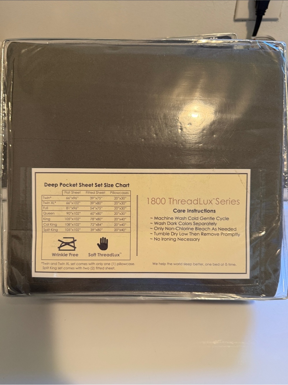 Calif King Size Soft Threaded 1800-Count Sheet Set - Dark Gray soft ThreadLux - Picture 2 of 5